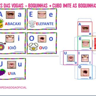 Cards das vogais boquinhas +cubo imite as vogais