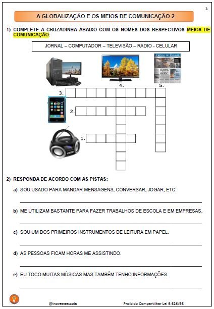 Atividade de Geografia – Meios de comunicação – Professora