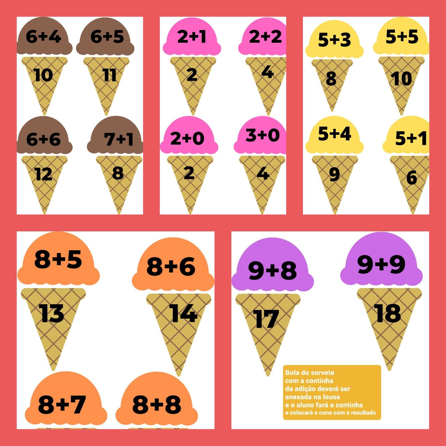 Adição com sorvete dos desenhos animados. jogo de matemática