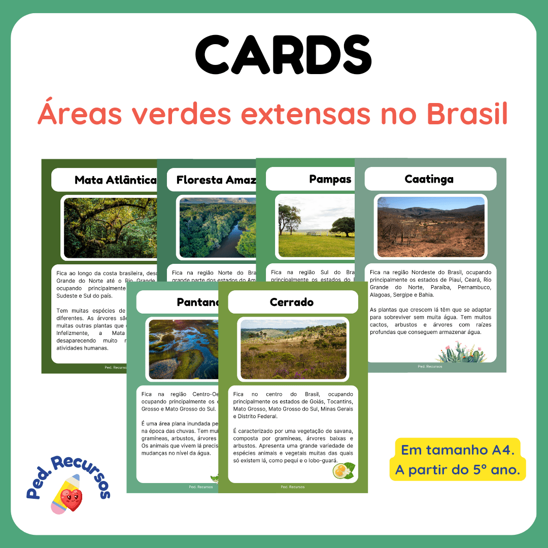 Cards para estudar sobre o resumo dos biomas brasileiros.