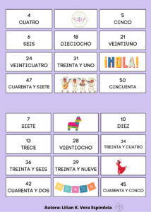 Bingo números em espanhol