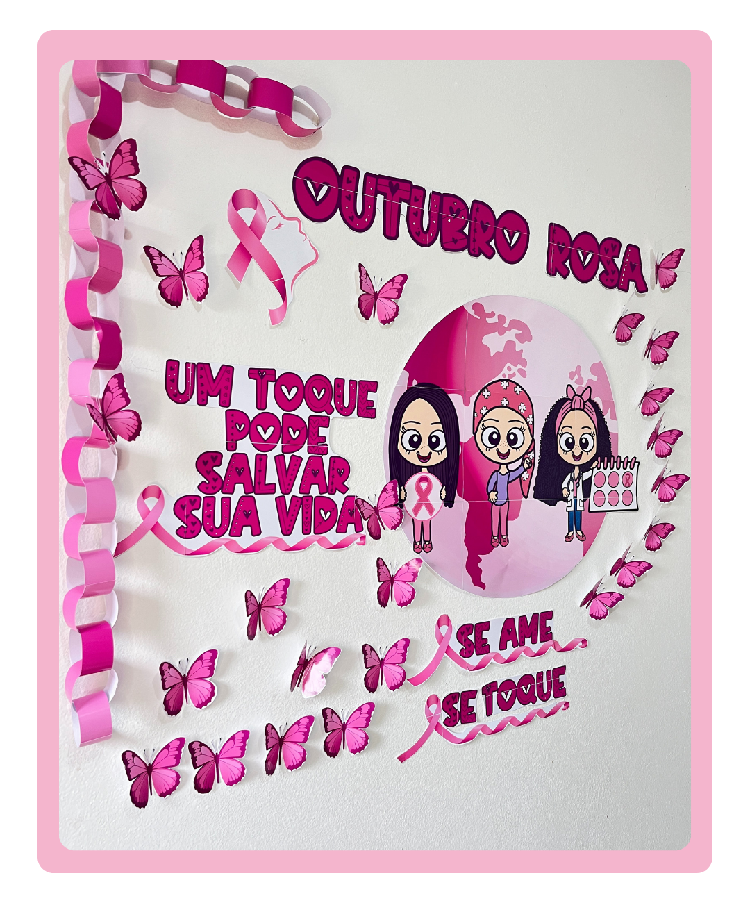 painel outubro rosa, painel outubro rosa borboletas, painel outubro rosa para imprimir, painel outubro rosa escola, painel outubro rosa pdf, decoração outubro rosa,