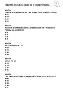 10 questões de matemática para o 5º ano no estilo da Prova Brasil