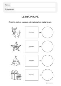 🎄 Atividade de Alfabetização: Natal – Recorte e Cole a Primeira Letra! 🎅 